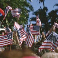 Flags waving at Presidential campaign rally