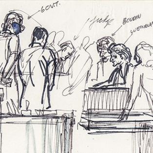 Courtroom sketch of The New York Times v. United States case.