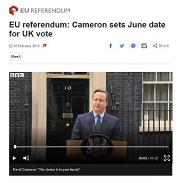 David Cameron Sets Date for EU Referendum, 2016