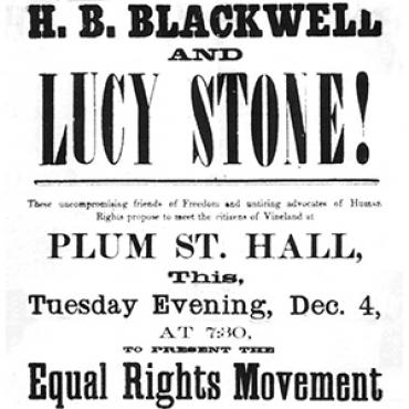 Advertisement for Talk by Suffragists Lucy Stone and Henry Blackwell, 1866 Teaser
