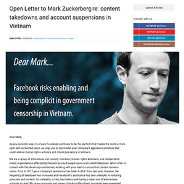 Open Letter Critical of Facebook Policy in Vietnam teaser