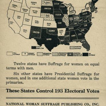 Pro-Suffrage Flier With Map of Women's Suffrage Rights, 1918