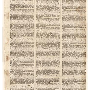 Newspaper Printing of Constitution Adopted at 1787 Convention