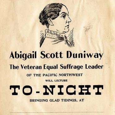 Advertisement for Talk by Suffragist Abigail Scott Duniway