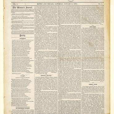 Front Page of the First Issue of 'The Woman's Journal,' Jan. 8, 1870