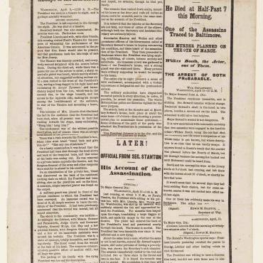 Lincoln Assassination Extra Edition, April 15, 1865