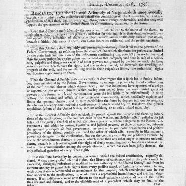 Virginia Resolutions Opposing the Alien and Sedition Acts