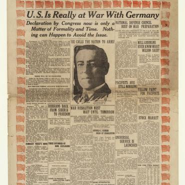 Front Page Blares News that U.S. Has Entered World War I