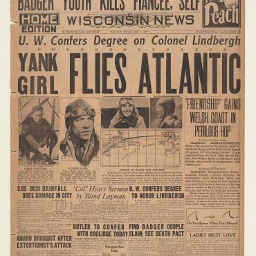The News uses the monikers "Yank Girl" and "aviatrix" for Earhart.