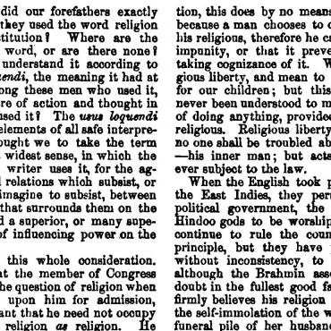 In "The Mormons," Francis Lieber insists that religious liberty means that "no one shall be troubled about his faith — his inner man; but acts remain for ever subject to the law."