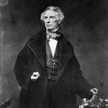 This portrait from circa 1850 shows Samuel Morse posing with his famous telegraph. Mathew Brady, best known for his portraits and Civil War images, took the photograph.