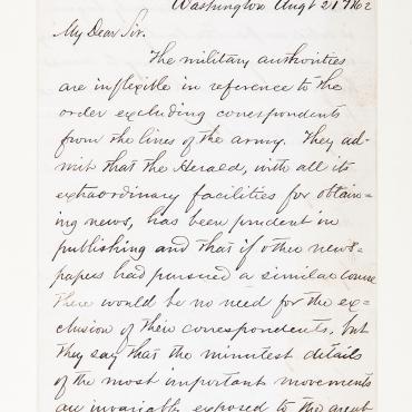 1862 Letter Explains Military Restrictions on Reporting
