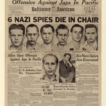 The Baltimore American reports on the arrest of Mohandas Gandhi and other Indian independence leaders following their passage of the 'Quit India' resolution.