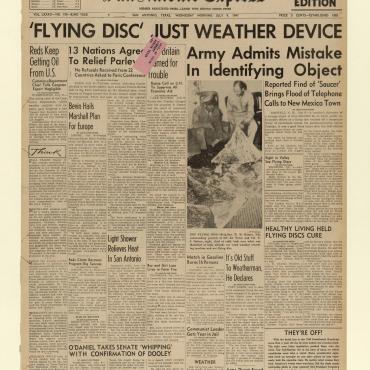 The San Antonio Express reports on the British Foreign Secretary's approval of the Marshall Plan and Soviet opposition to the Truman Doctrine in Greece.