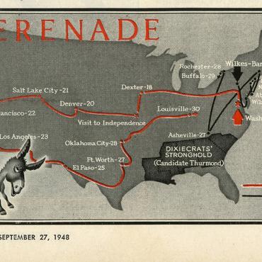 Time magazine recounts the transcontinental journeys of Harry Truman and his running mate, Alben Barkley, in September 1948.