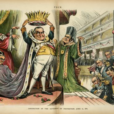 McKinley's well organized campaign and party support helped him claim the nomination. The crown lists the states: "Mass., Texas, Maryland, Illinois, Ohio, New York, Pennsylvania, Cal. [and] Va."