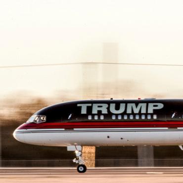 The branded Trump jet lets the billionaire businessman make an impression on his audience even before he says a word.