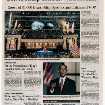 One article notes that the acceptance speech on Aug. 28, 2008, was scheduled to coincide with the 45th anniversary of the Rev. Martin Luther King Jr.'s "I Have a Dream" speech.