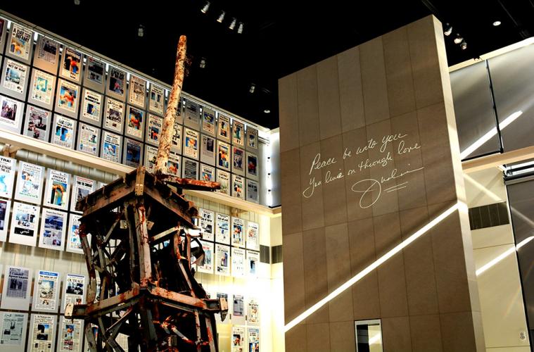 This is the upper section of the 360-foot antenna mast that toppled from the World Trade Center’s North Tower when the building collapsed. The antenna served most of New York City’s television stations.